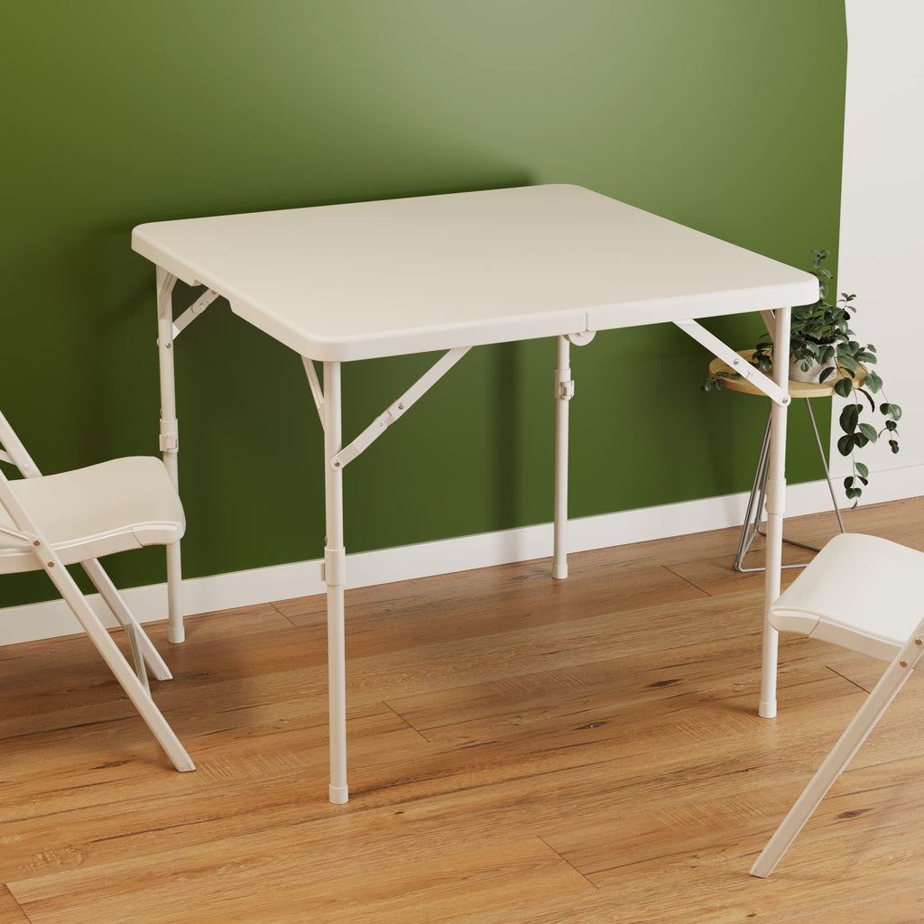34'' Square Folding Card Table, Portable Plastic Dining Table with Carry Handle, White E2964