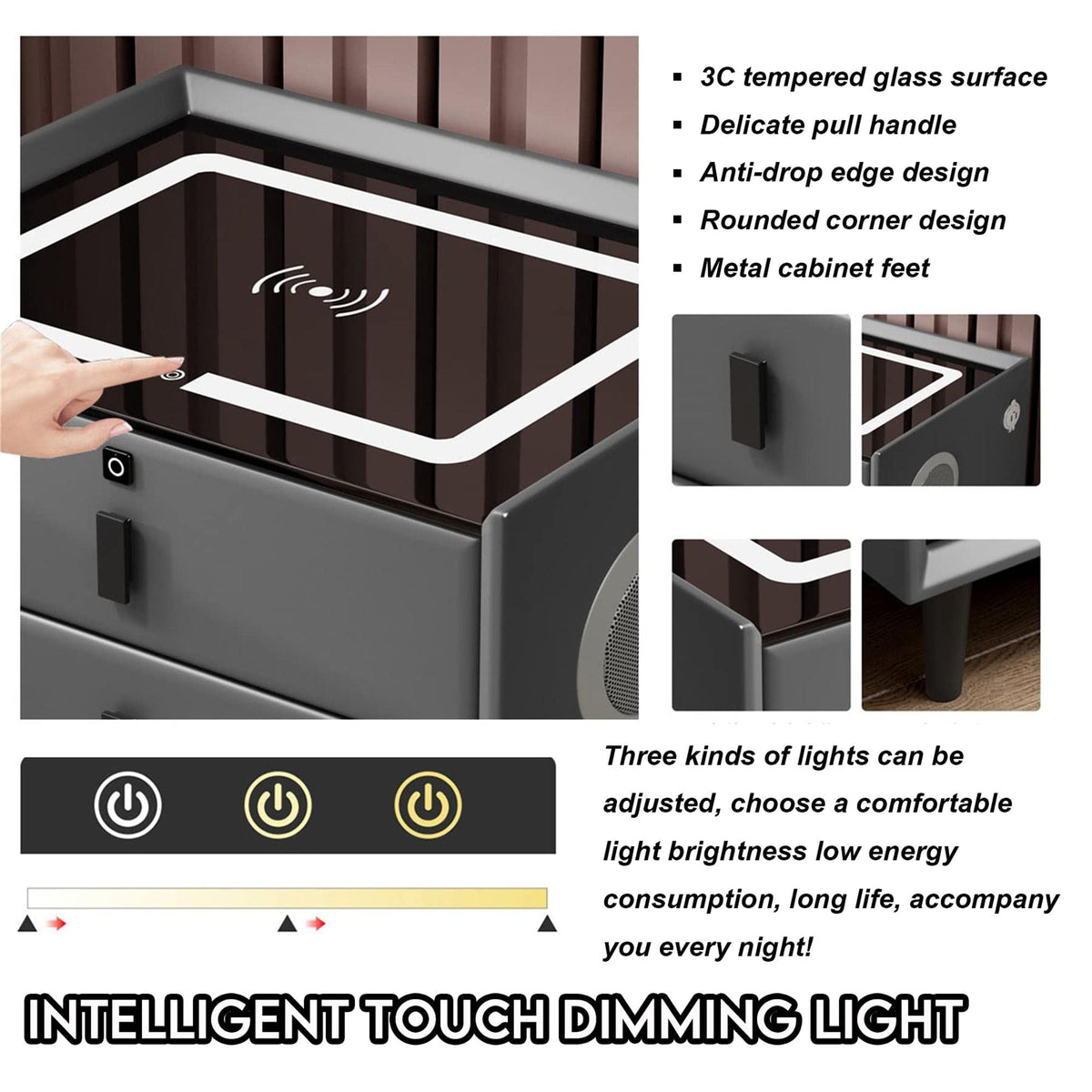 Pink 3 Drawer Nightstand with Wireless Charging Station R256
