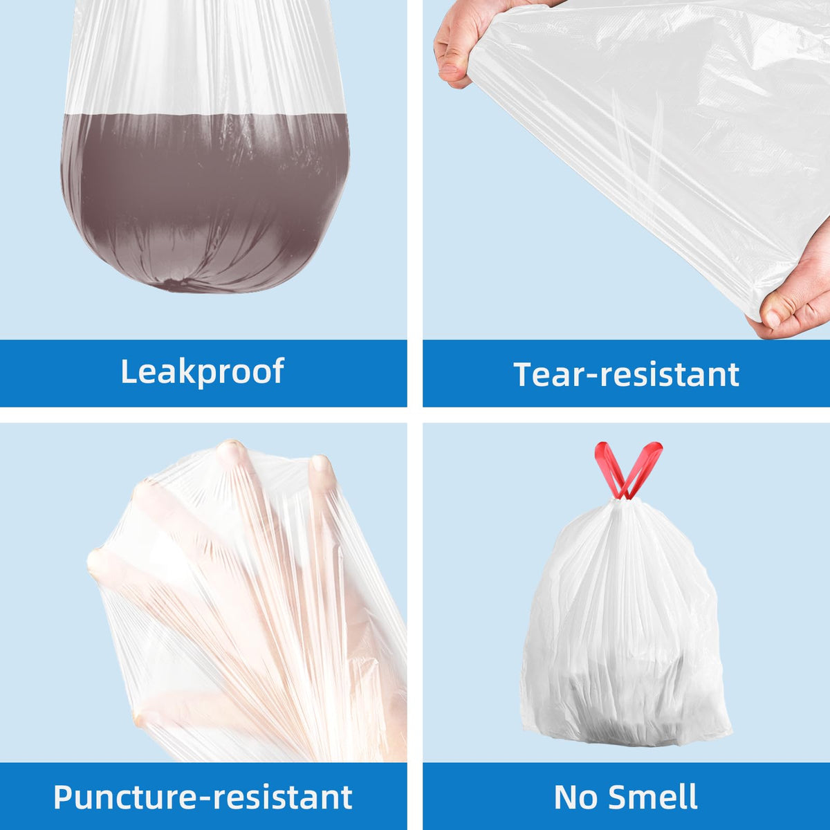 13.2 Gallon Tall Kitchen Drawstring Trash Bags, 200 Count Unscented Leak Proof F66742