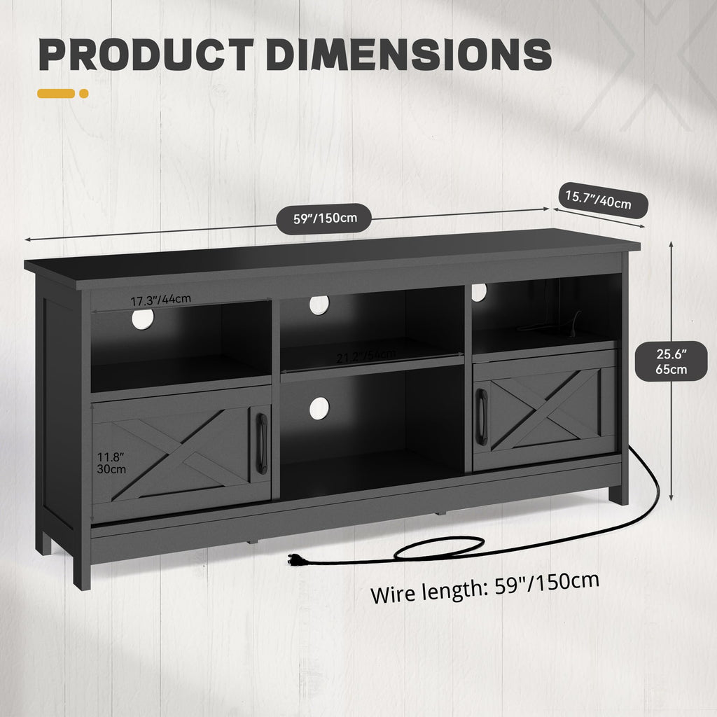 Black TV Stand with Power Outlet and LED Light Q961