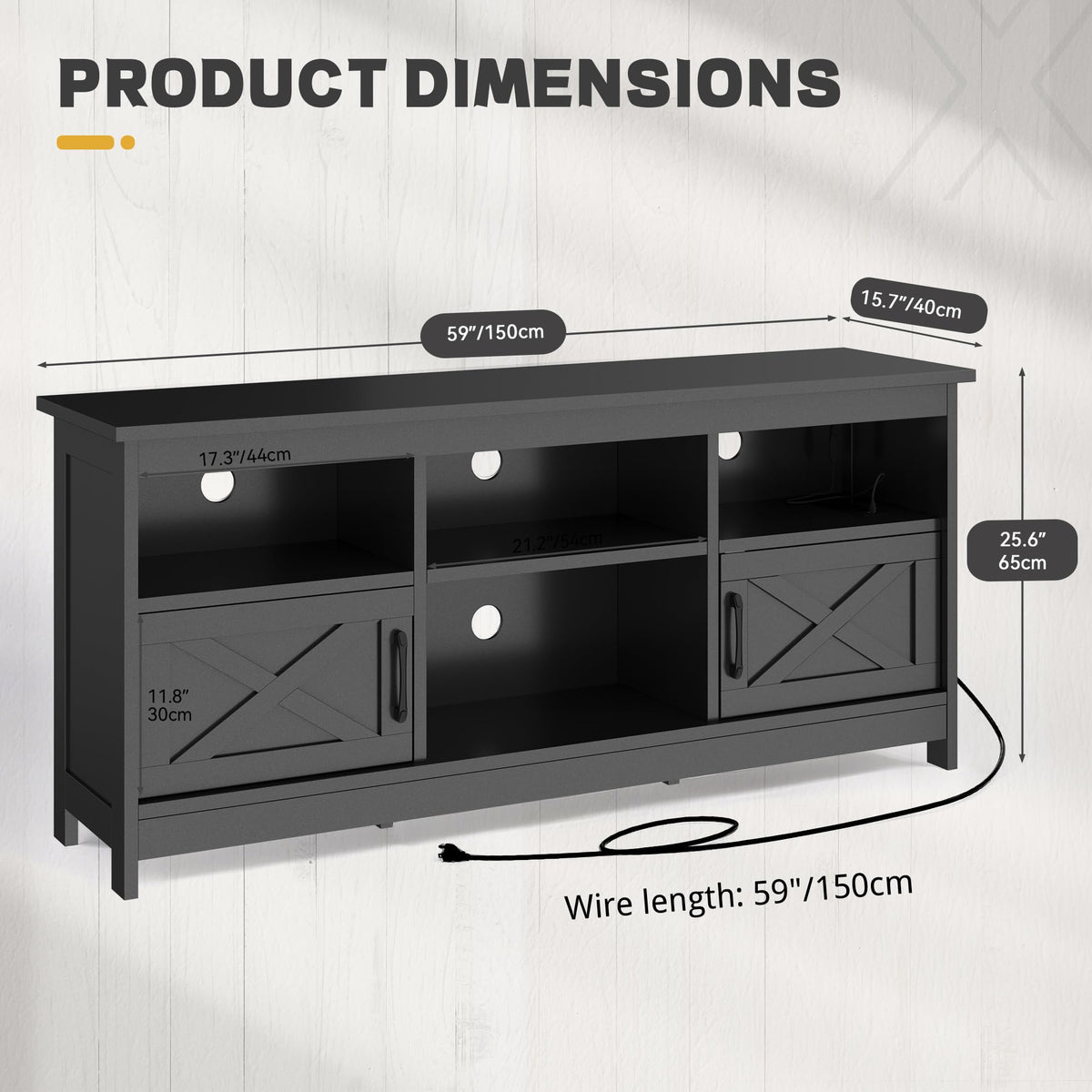 Black TV Stand with Power Outlet and LED Light Q961