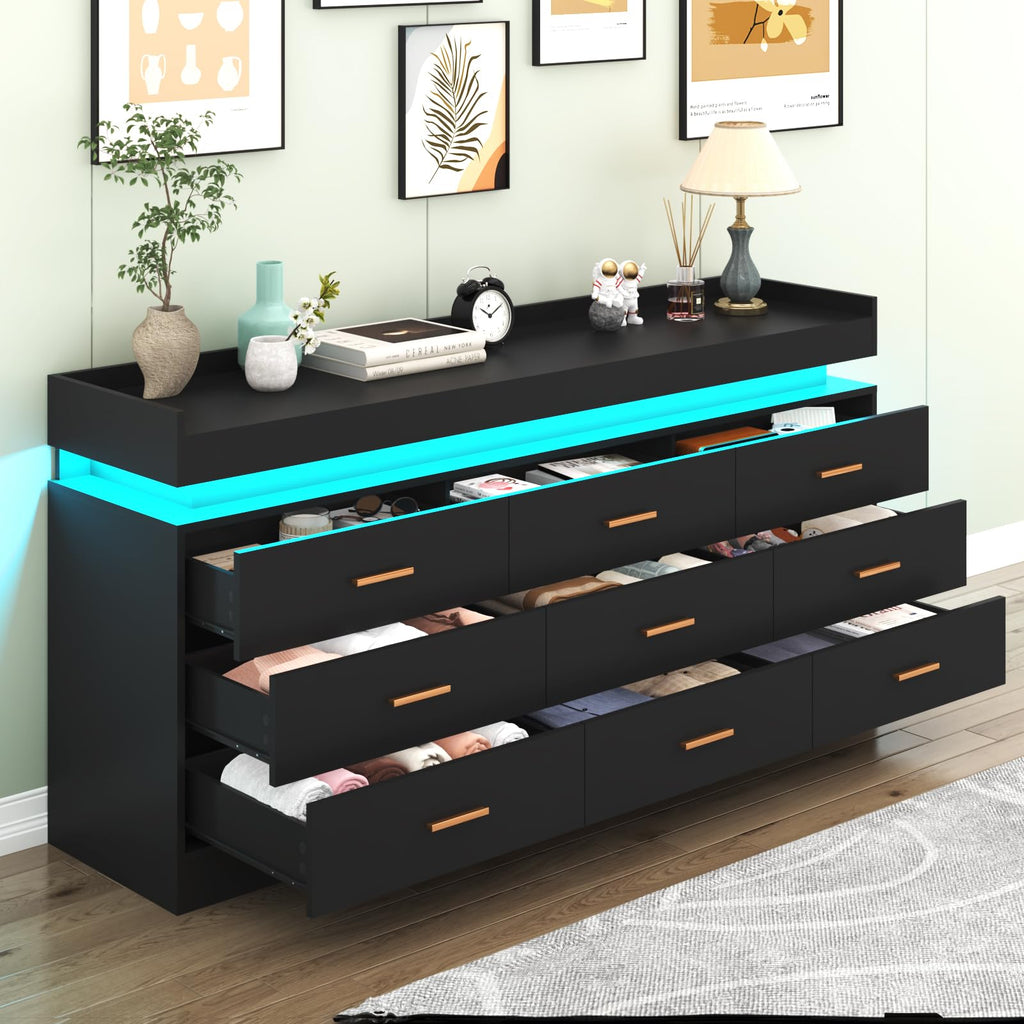 9 Drawer Dresser with LED Light and Charging Station H78076