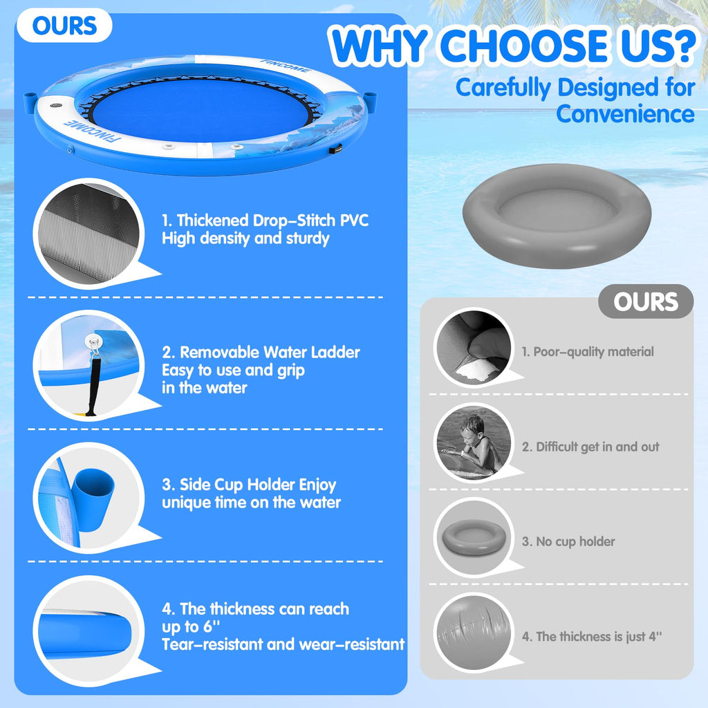Inflatable Water Hammock Floating Dock 8FT Round with Water Ladder and Cup Holder Light Blue L90531