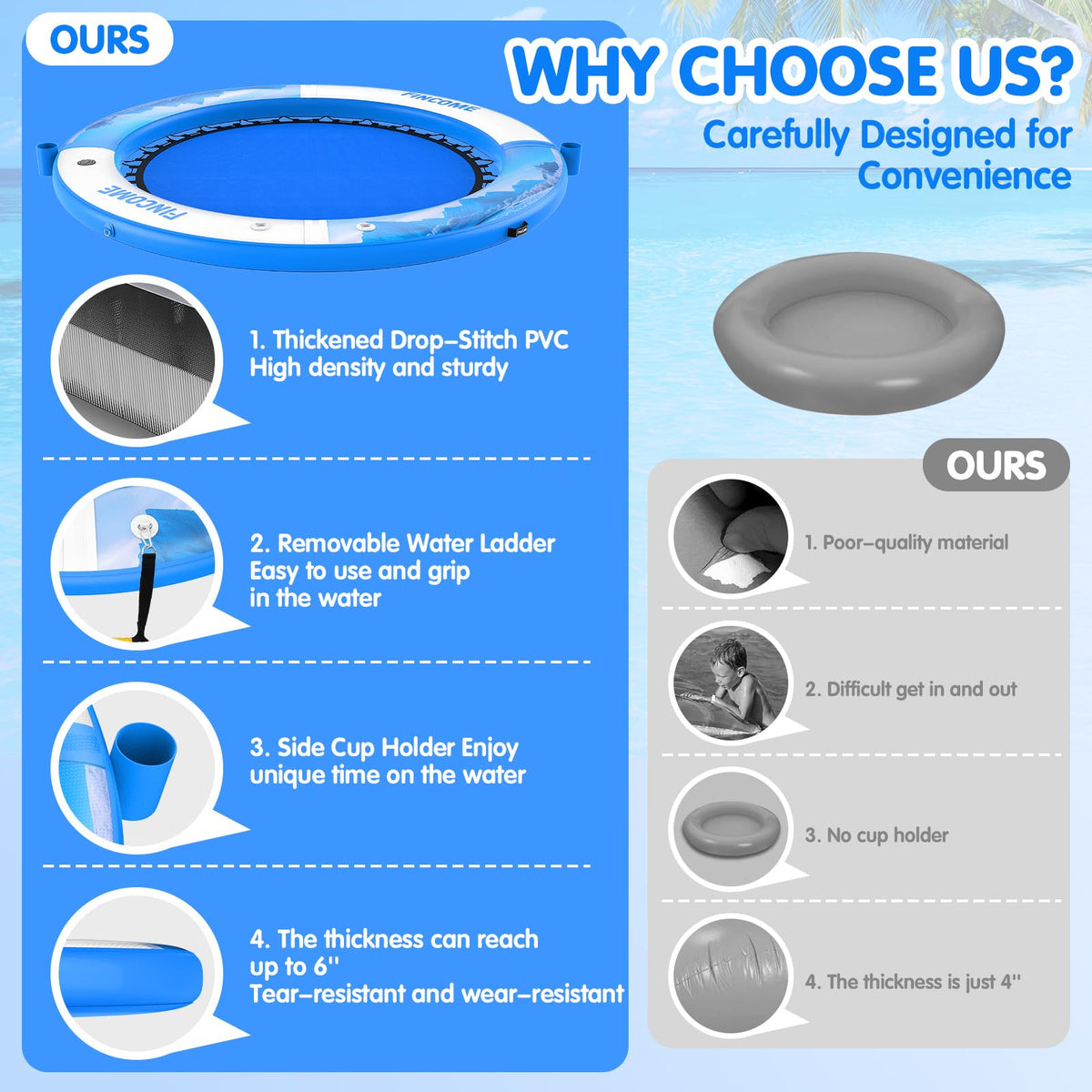 Inflatable Water Hammock Floating Dock 8FT Round with Water Ladder and Cup Holder Light Blue L90531