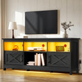 Black TV Stand with Power Outlet and LED Light Q961