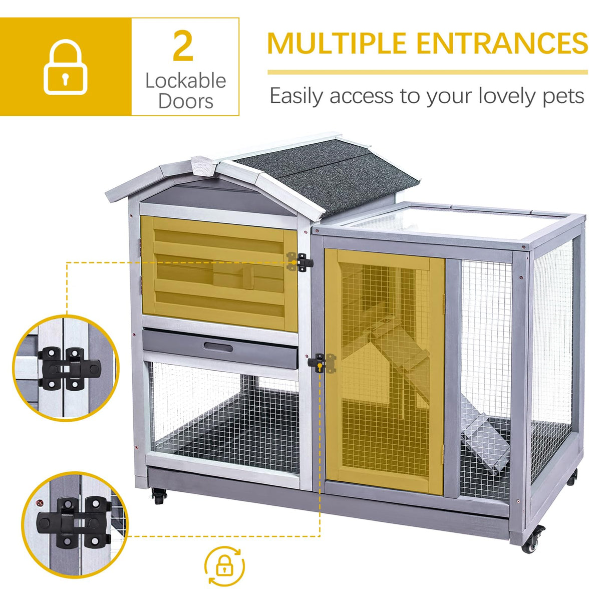 Wooden Rabbit Hutch with Waterproof Roof V74115