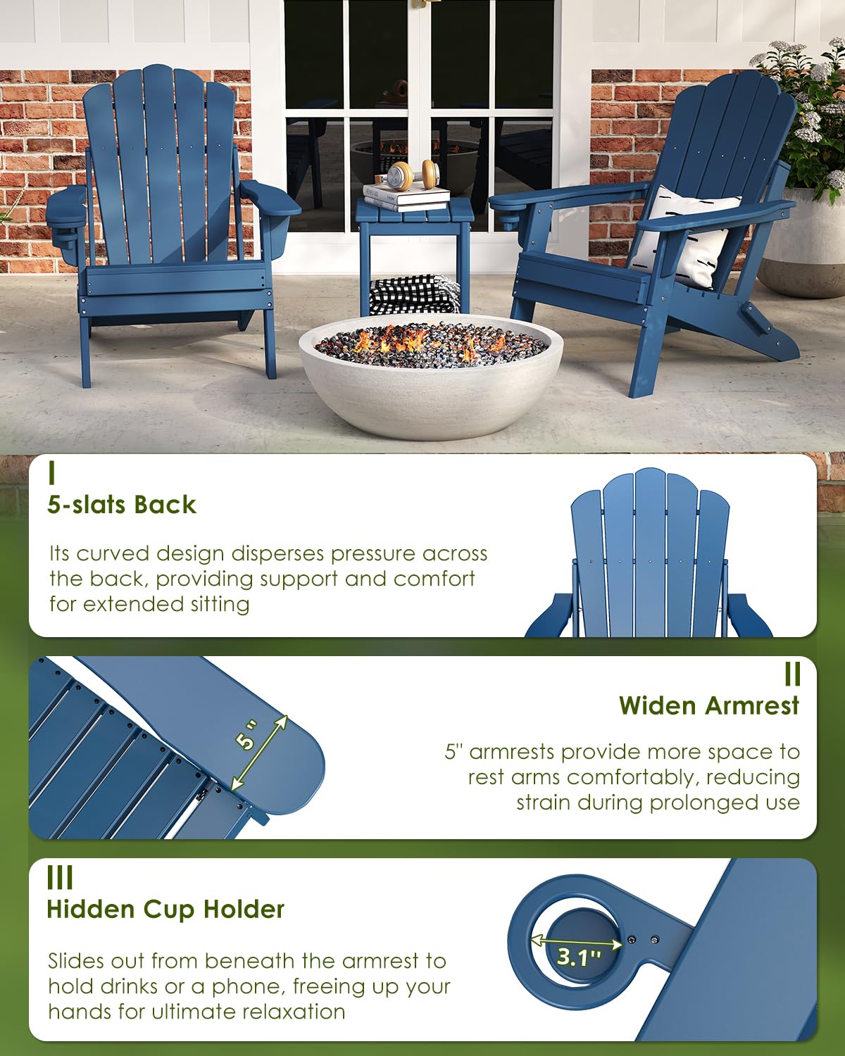 Oversized Folding Adirondack Chairs Set of 2 Blue N5618