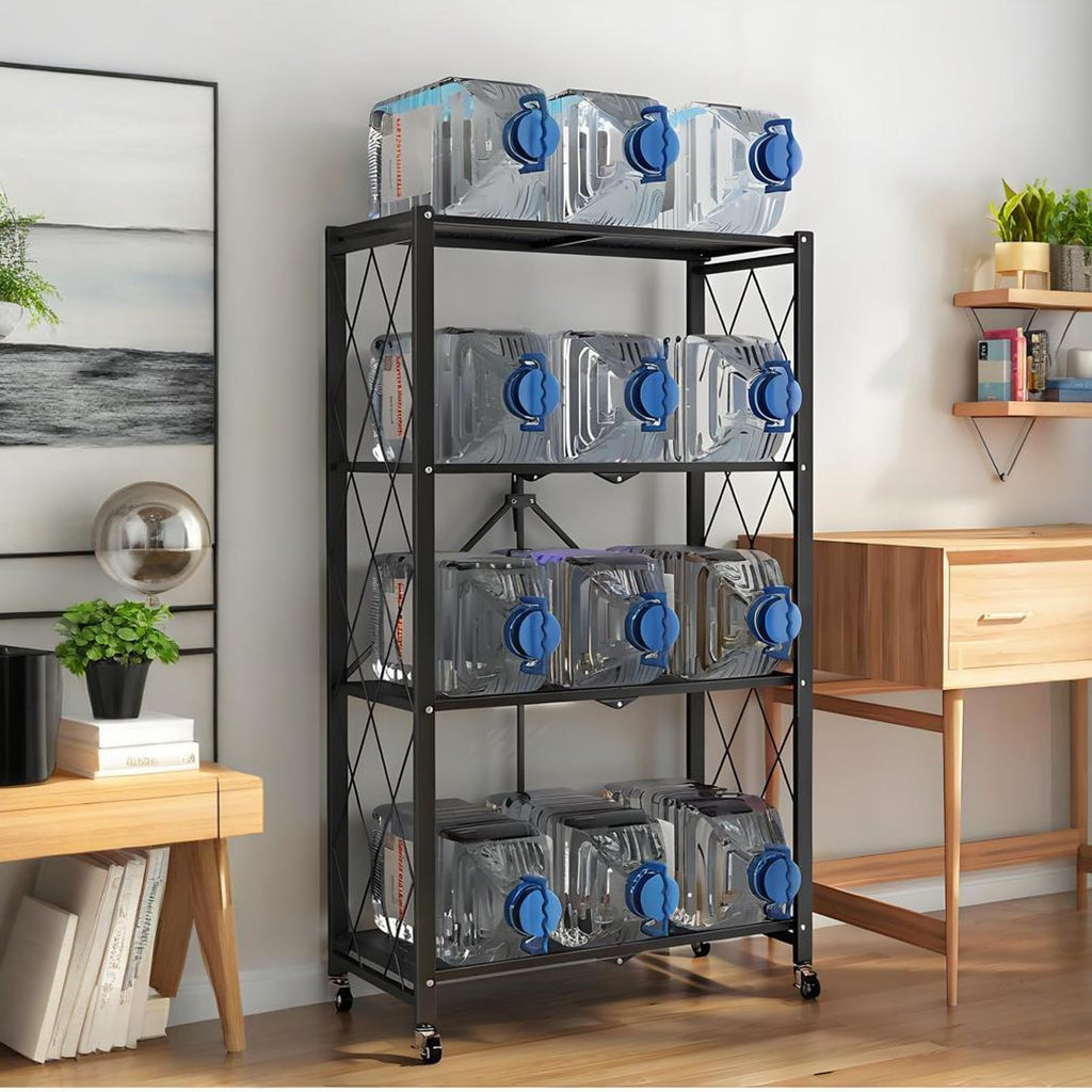 Metal Shelves, 4-Tier Foldable Shelving Unit with Wheels V45981