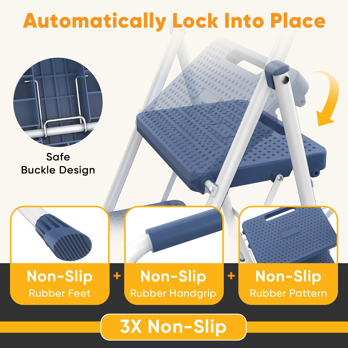 3 Step Folding Step Stool with Safety Lock J595582