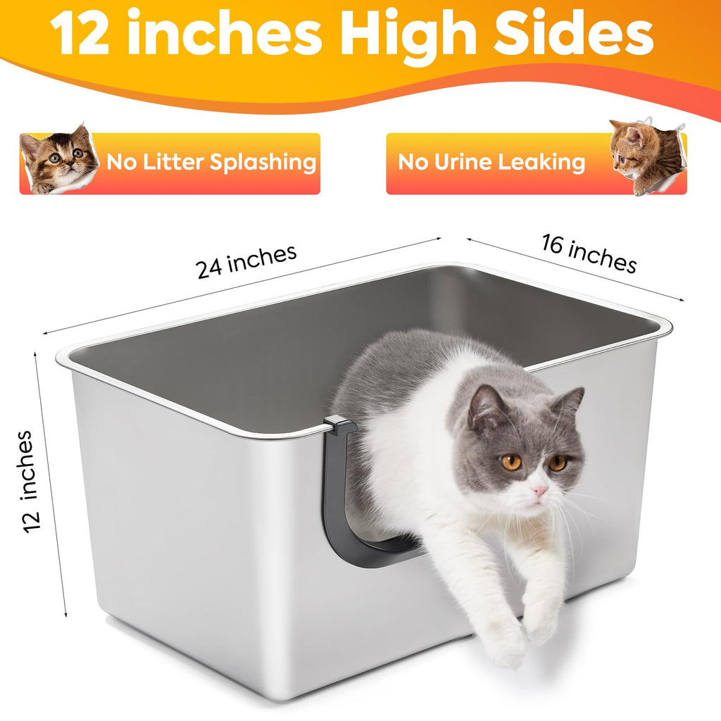 XXL High Sided Stainless Steel Litter Box I93464