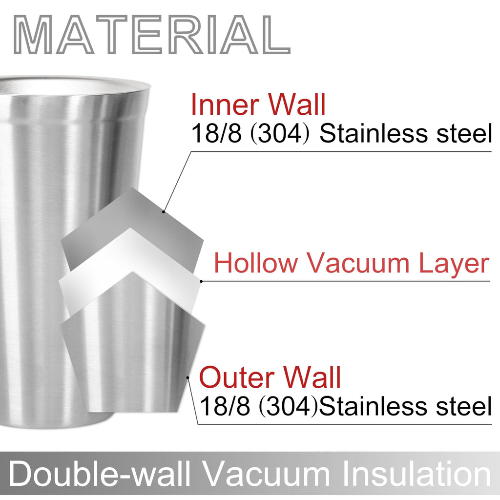 Stainless Steel Double Walled Insulated Cups Set of 2 Stackable 16oz I465