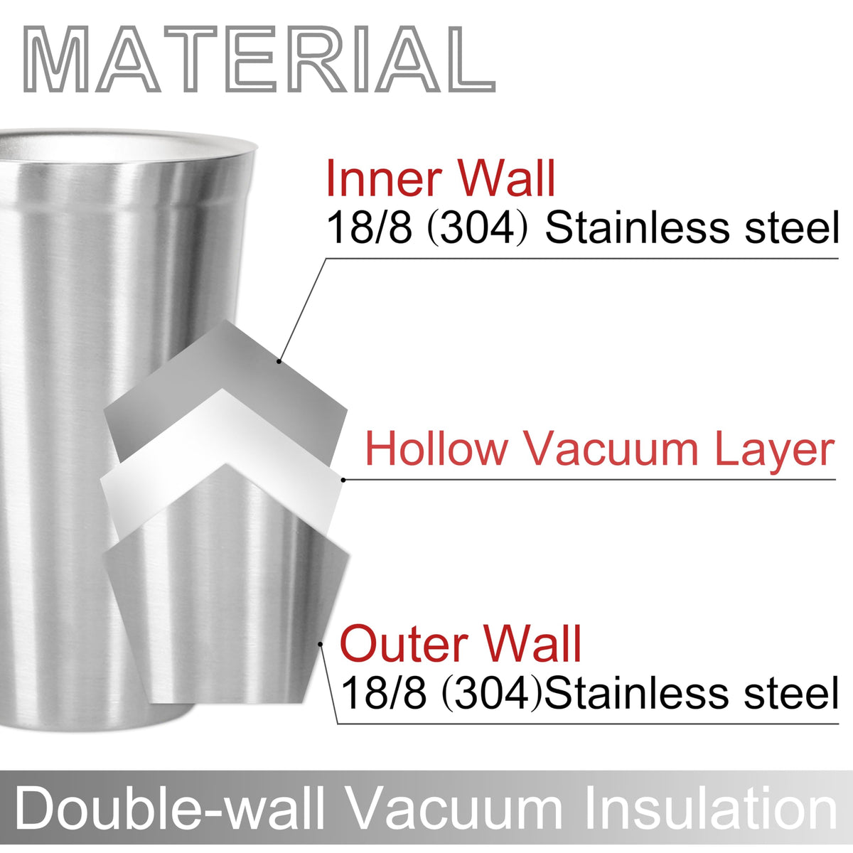 Stainless Steel Double Walled Insulated Cups Set of 2 Stackable 16oz I465