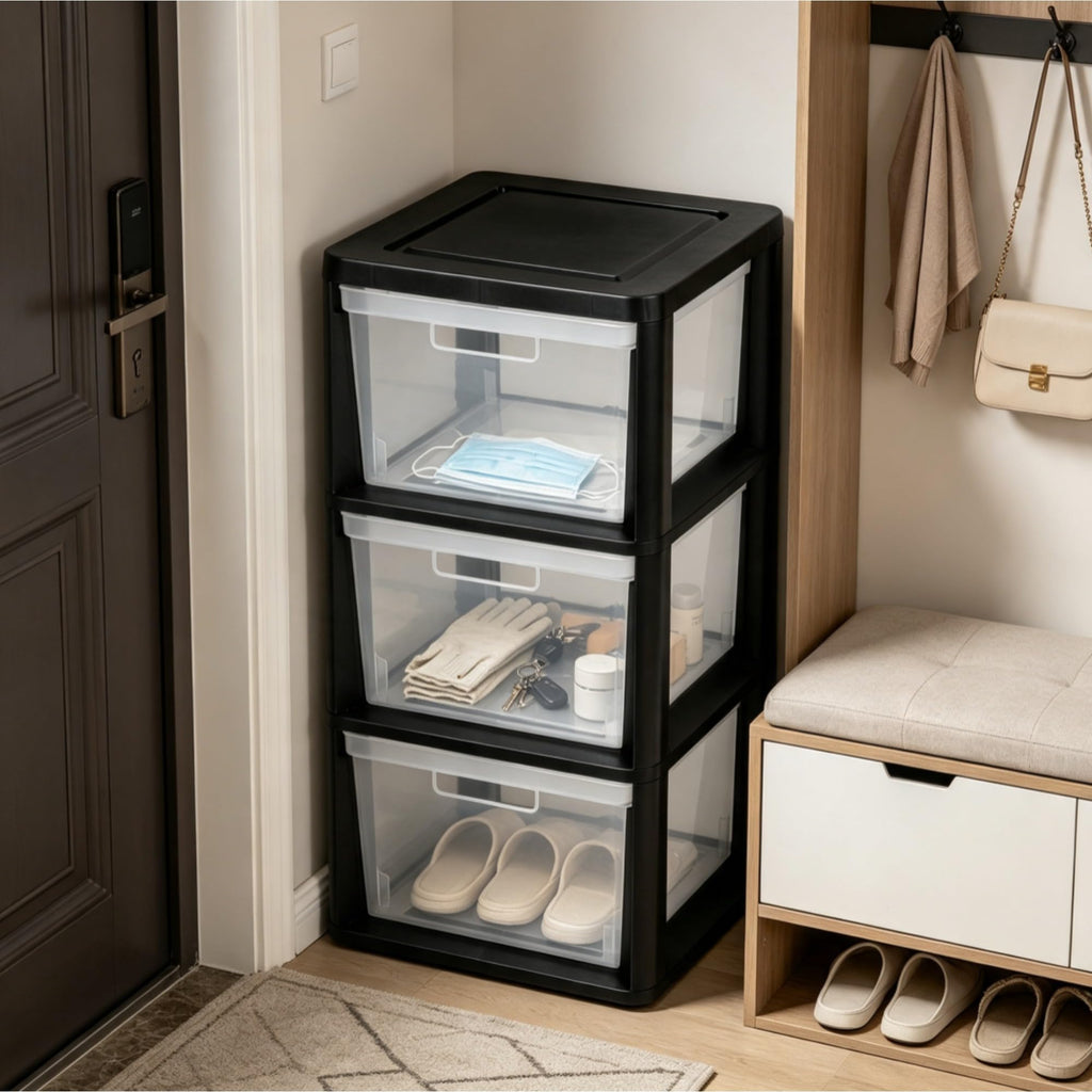 Black 3-Drawer Plastic Storage Tower B7154
