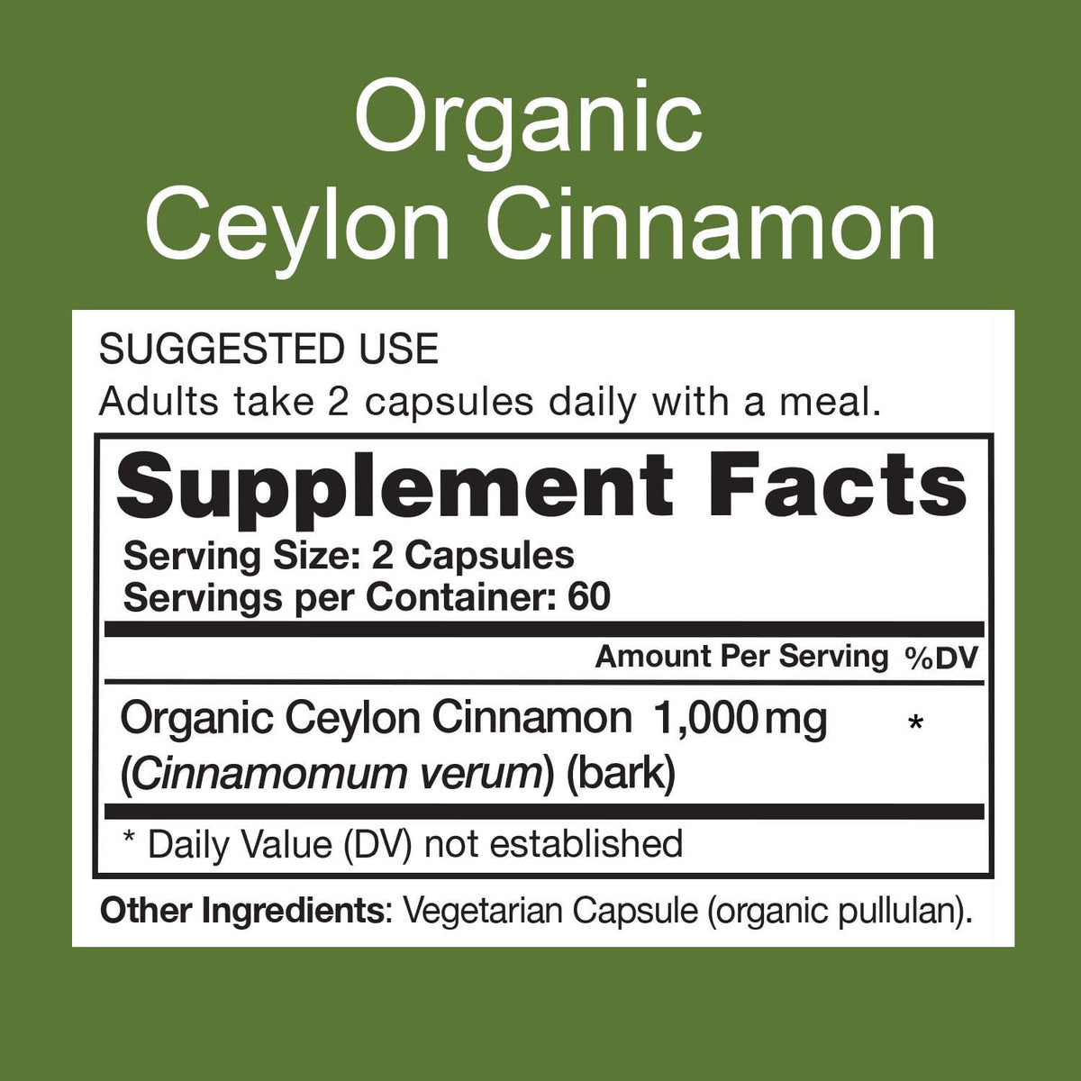 Organic Ceylon Cinnamon Supplement, 120 Capsules N669257