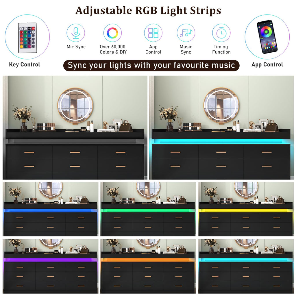 9 Drawer Dresser with LED Light and Charging Station H78076