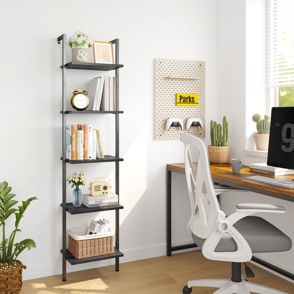 5-Tier Wood Wall Mounted Ladder Bookshelf G77824