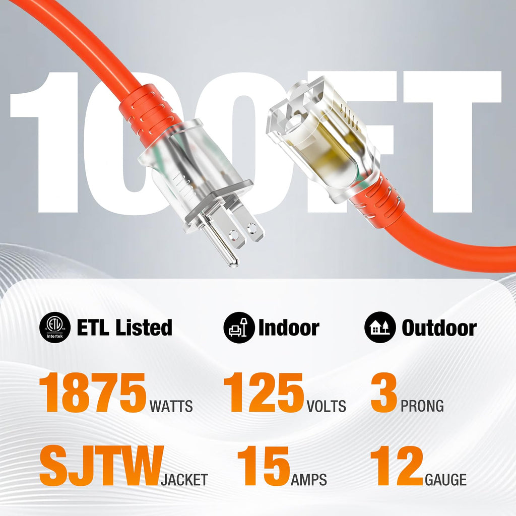 100 FT Heavy Duty Waterproof Outdoor Extension Cord P2361
