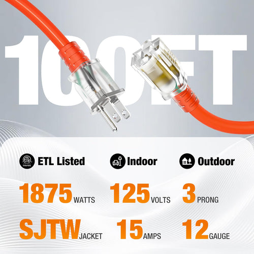 100 FT Heavy Duty Waterproof Outdoor Extension Cord P2361