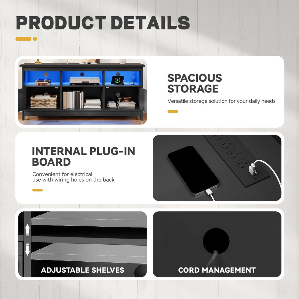 Black TV Stand with Power Outlet and LED Light Q961