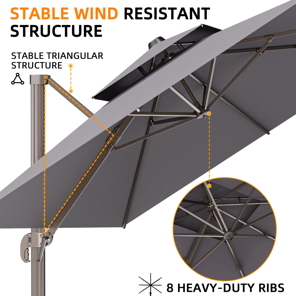 9' X 12' Grey Cantilever Patio Umbrella with Base I885342