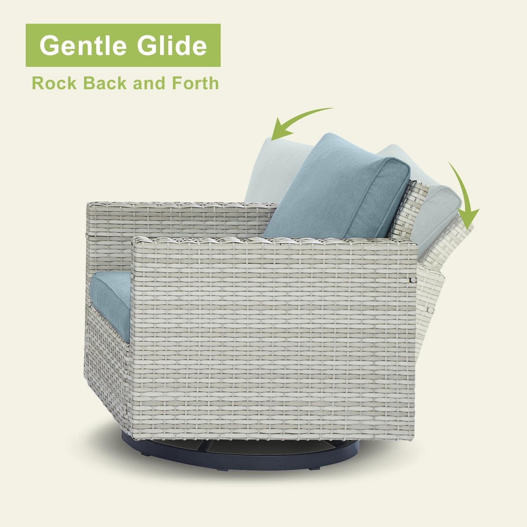 6 Piece Wicker Patio Conversation Set with Swivel Rocker Chairs and Ottoman R73103