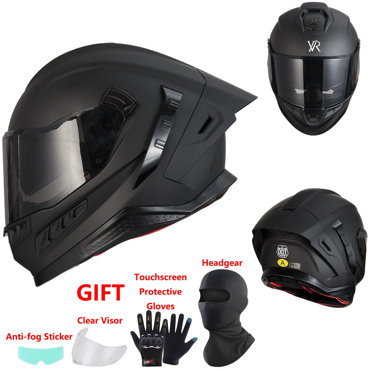 Full Face Motorcycle Helmet DOT Dual Sun Visor I8437