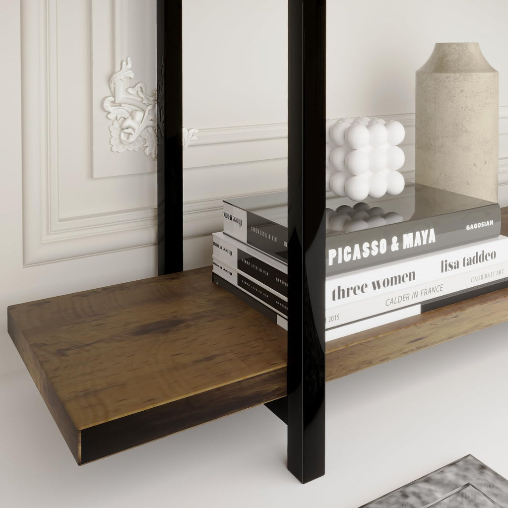 5 Tiers Rustic Brown and Metal Bookshelf E34711