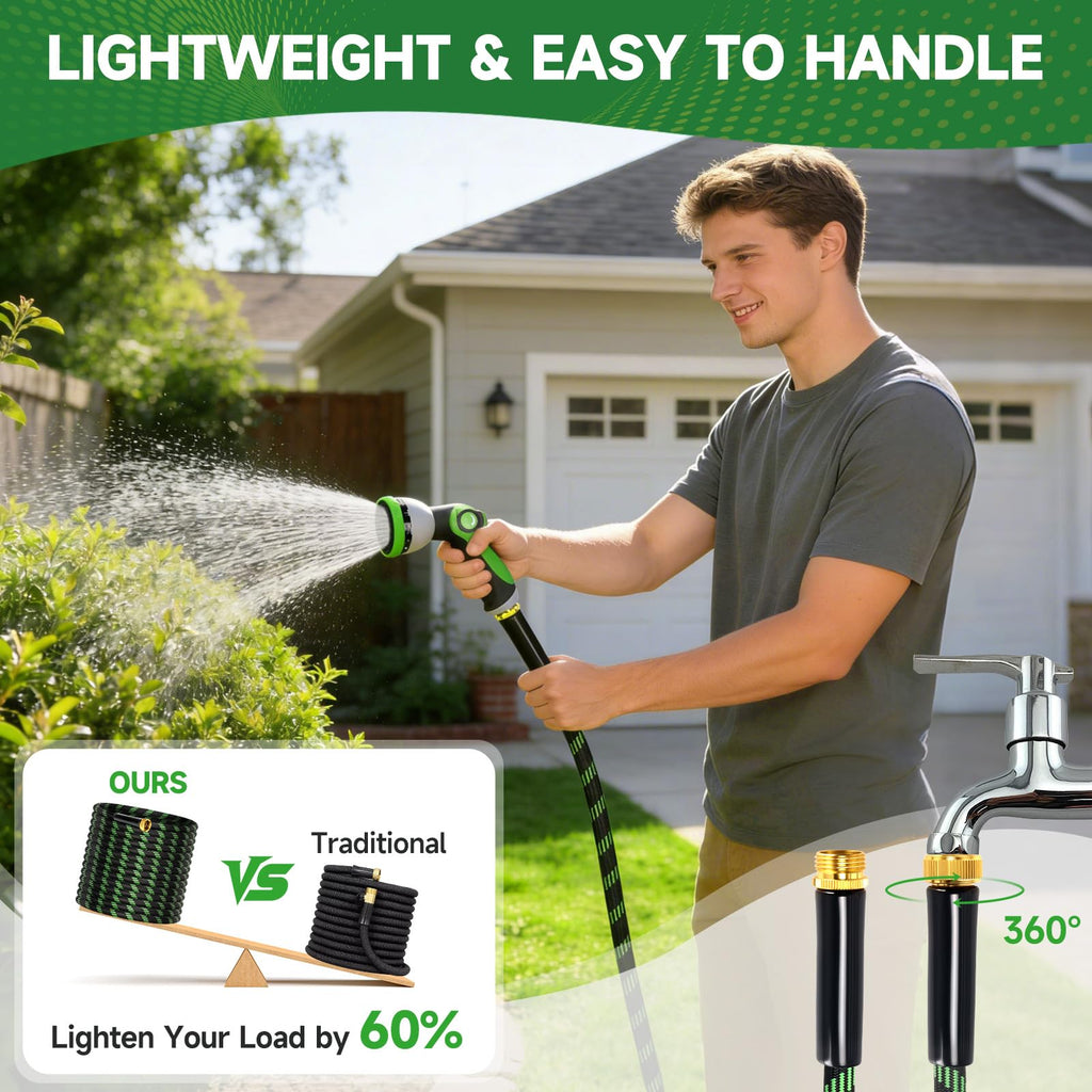 100ft Flexible Non-Expandable Garden Hose with 3/4" Brass Fittings U60388