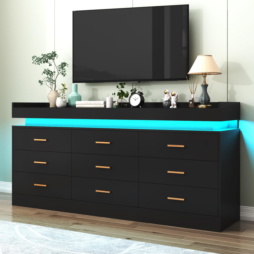 9 Drawer Dresser with LED Light and Charging Station H78076