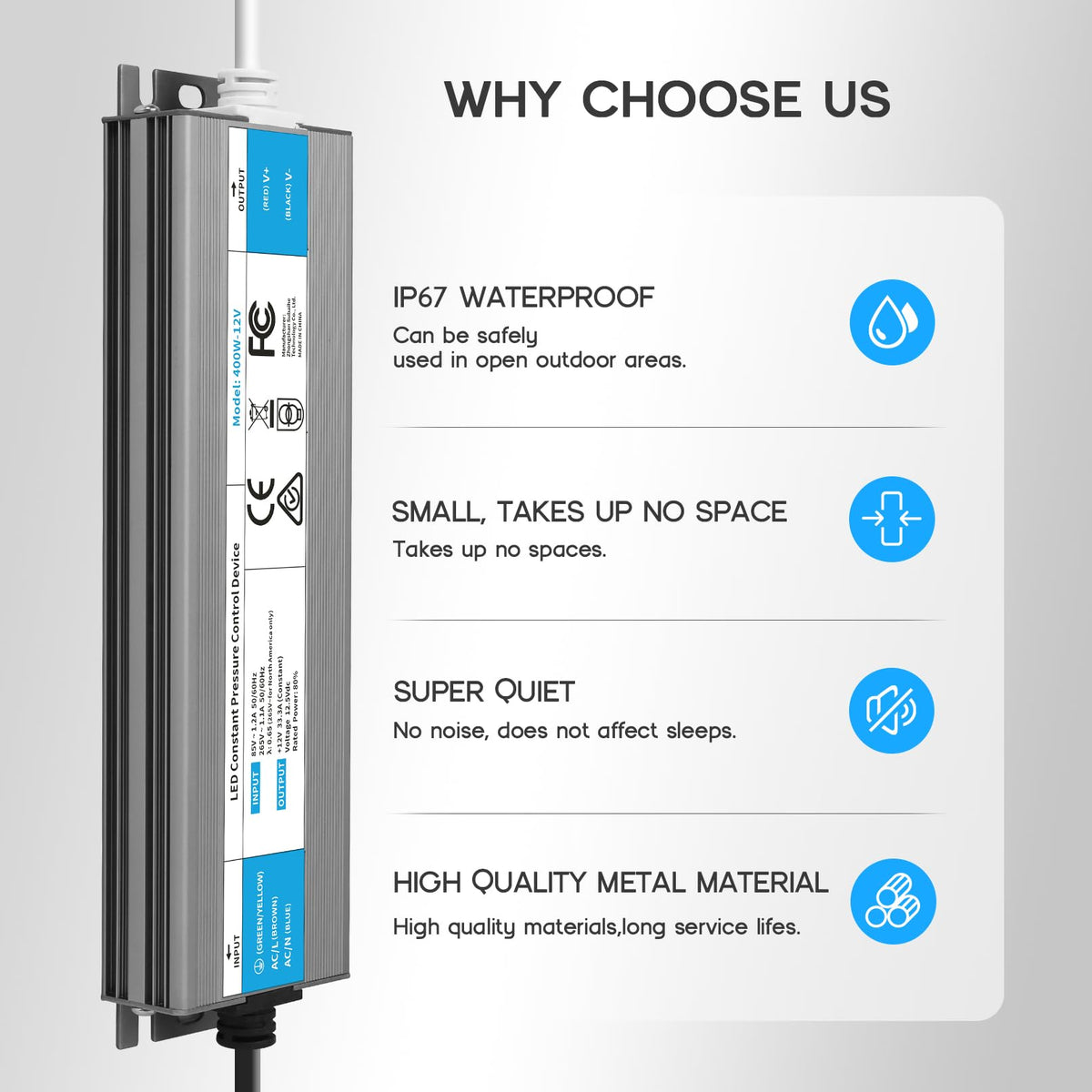 200 Watts Waterproof IP67 LED Driver 85V-265V AC to 12V DC Converter M9345