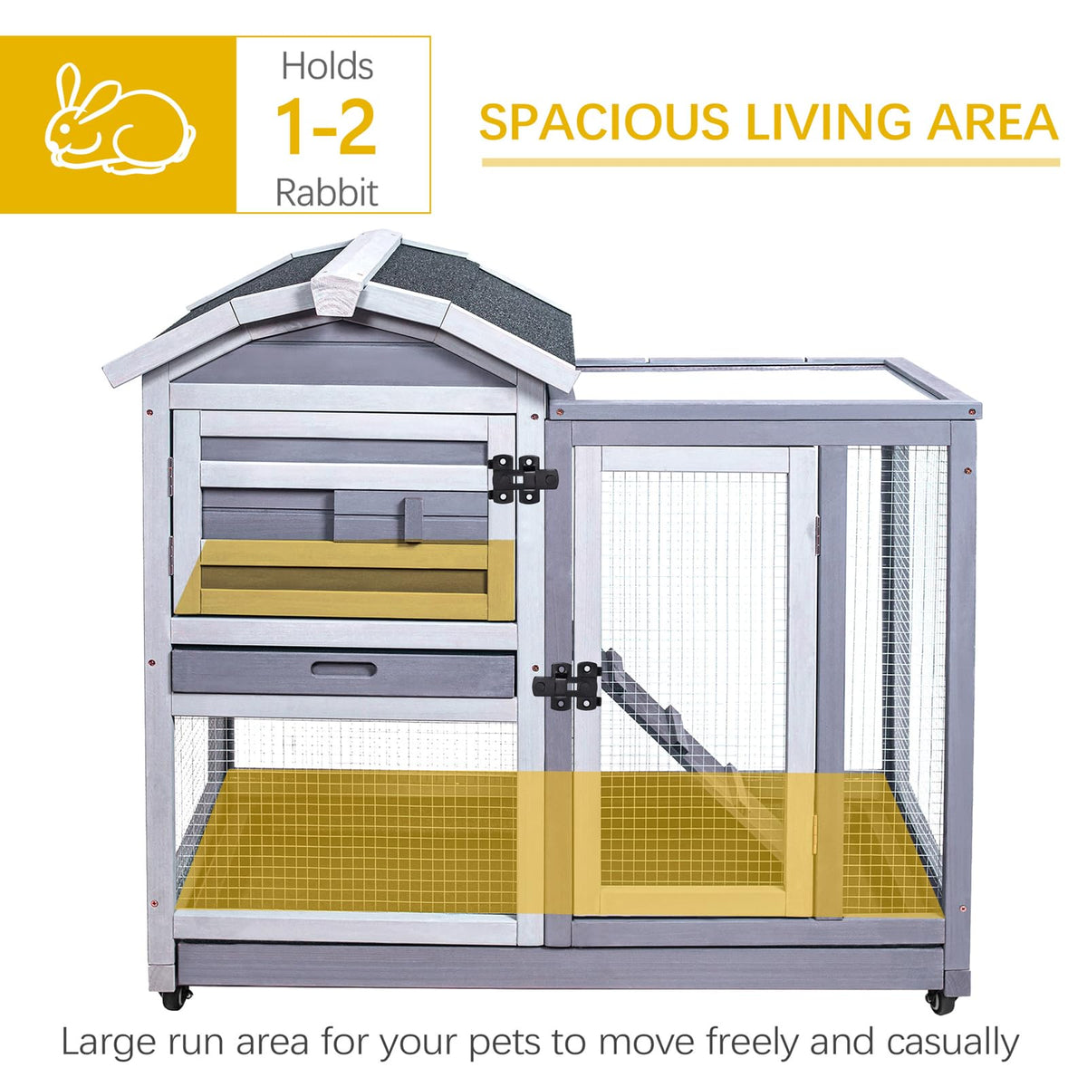 Wooden Rabbit Hutch with Waterproof Roof V74115