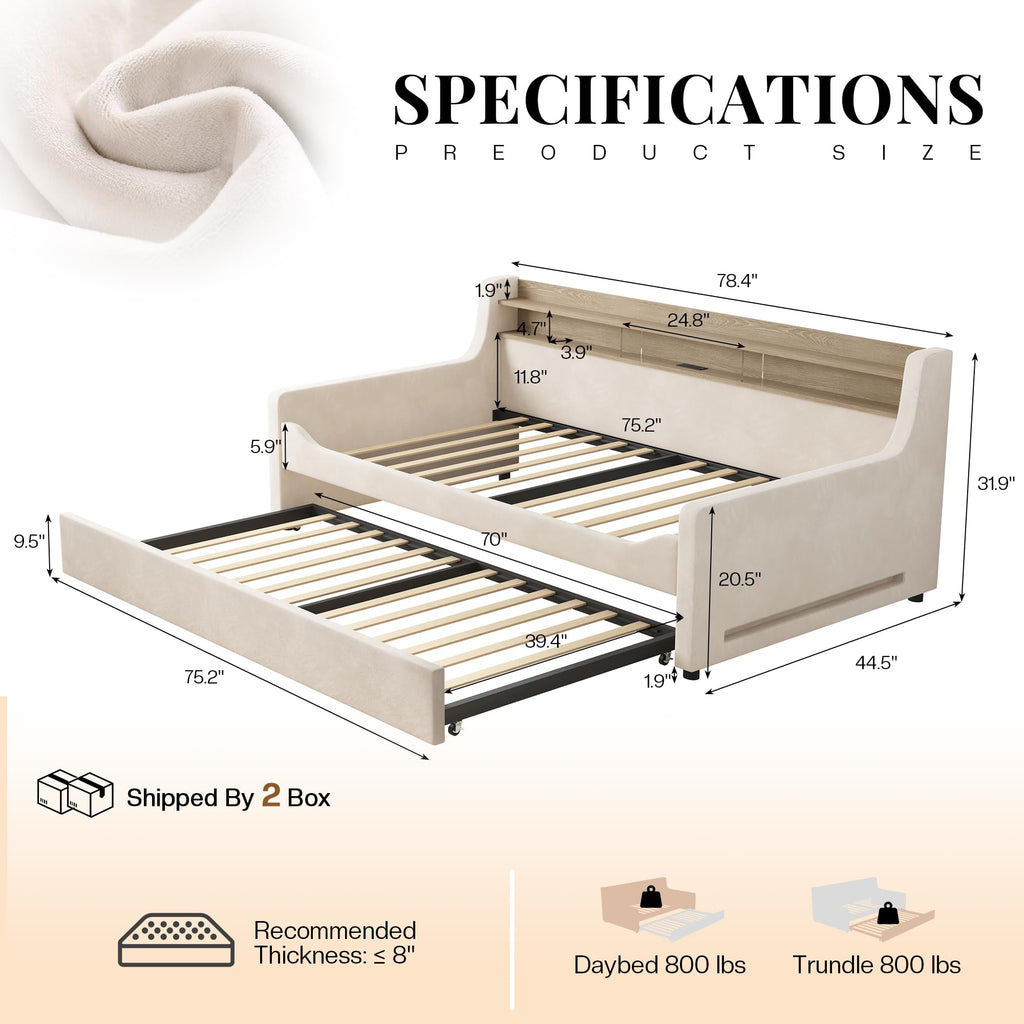 Twin Upholstered Daybed with Trundle and Storage Headboard Q7441