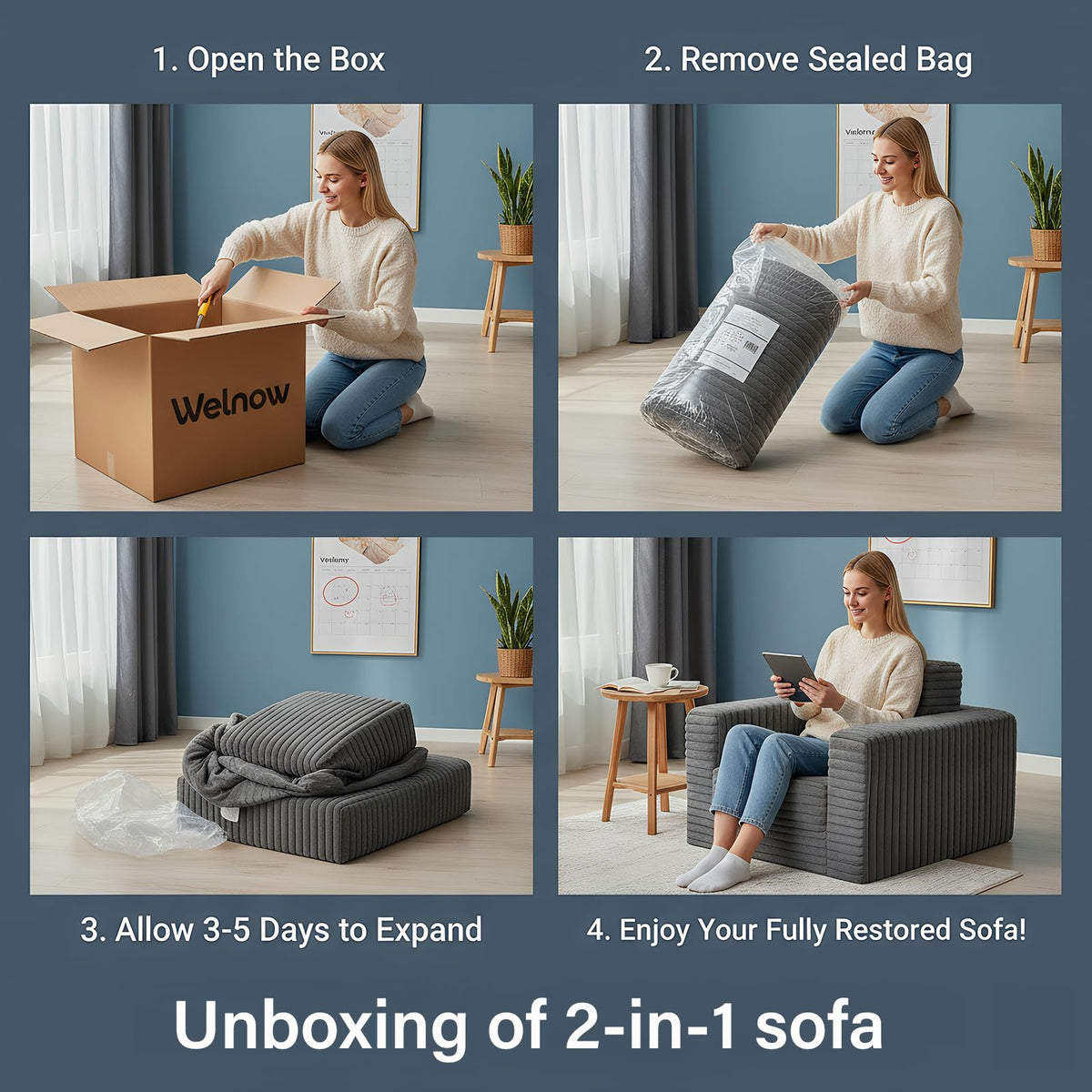 Pink Folding Sofa Bed with Ottoman F8832