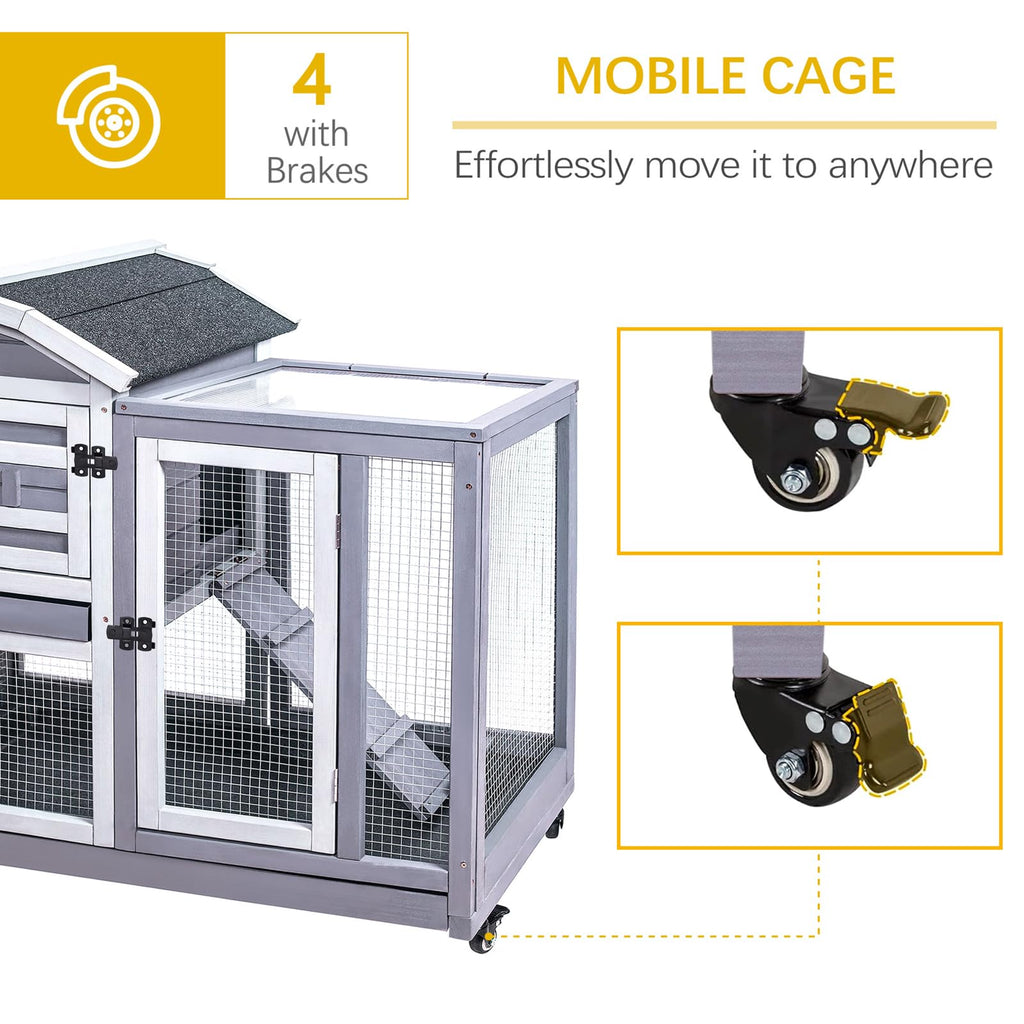 Wooden Rabbit Hutch with Waterproof Roof V74115