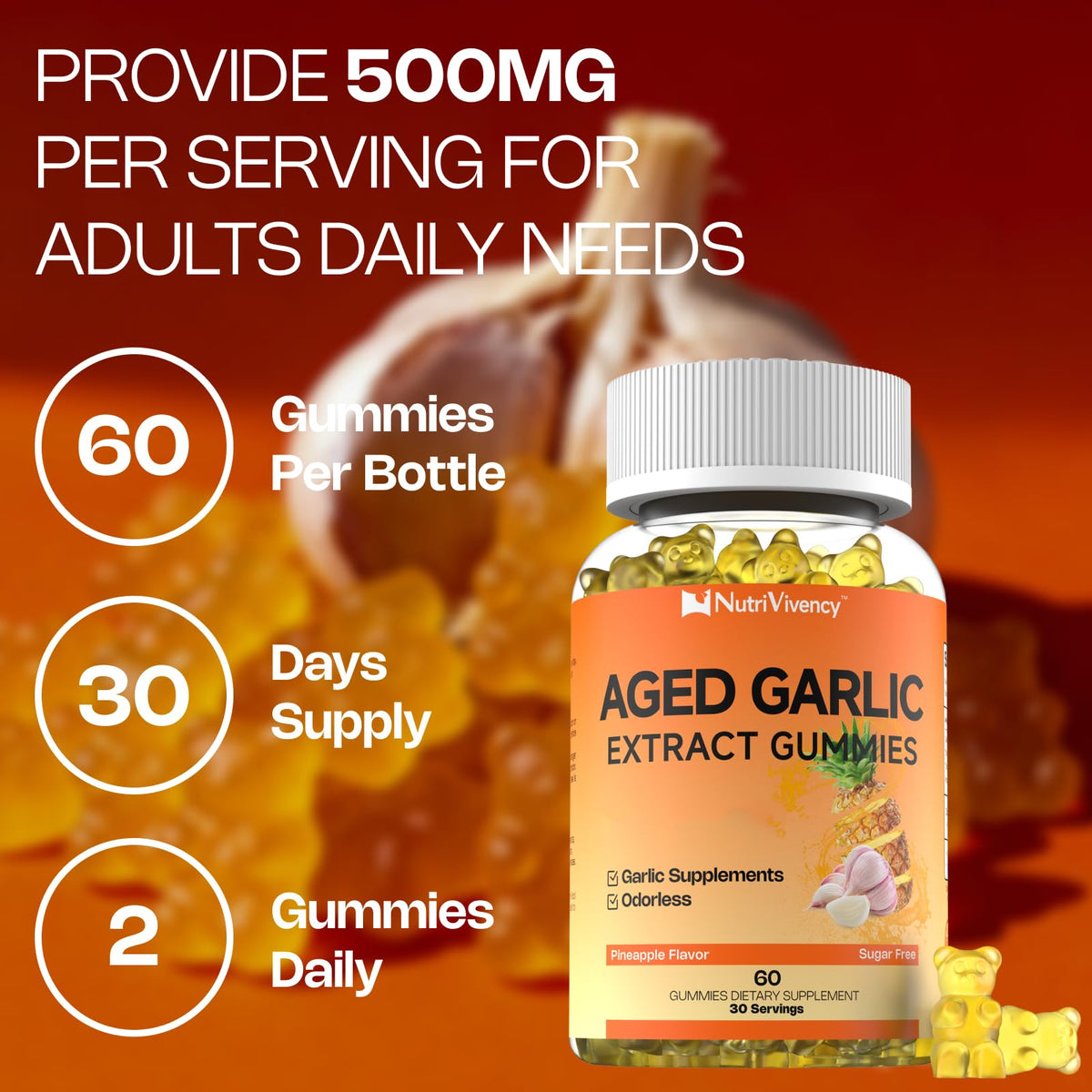 Odorless Aged Garlic Extract Gummies 500mg 60 Ct F262101