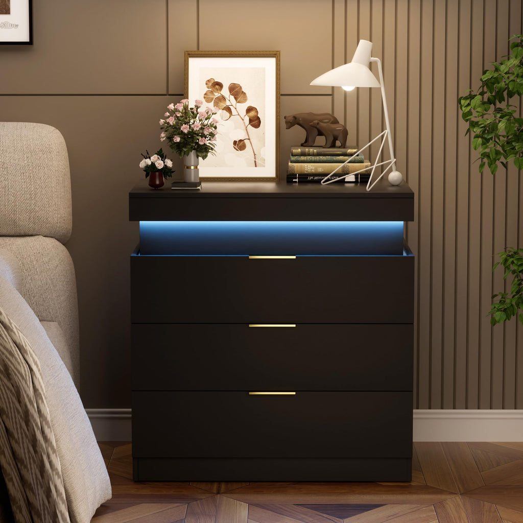 LED Smart Nightstand with Charging Station & RGB Lights I495