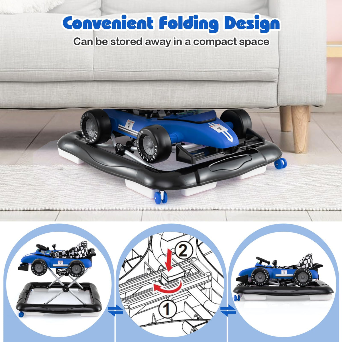 Foldable Baby Walker with Adjustable Heights and Wheels I29944