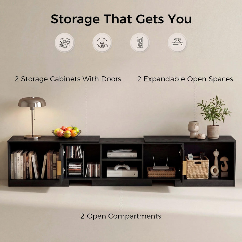 Black Adjustable TV Stand with Storage Cabinets Y4159