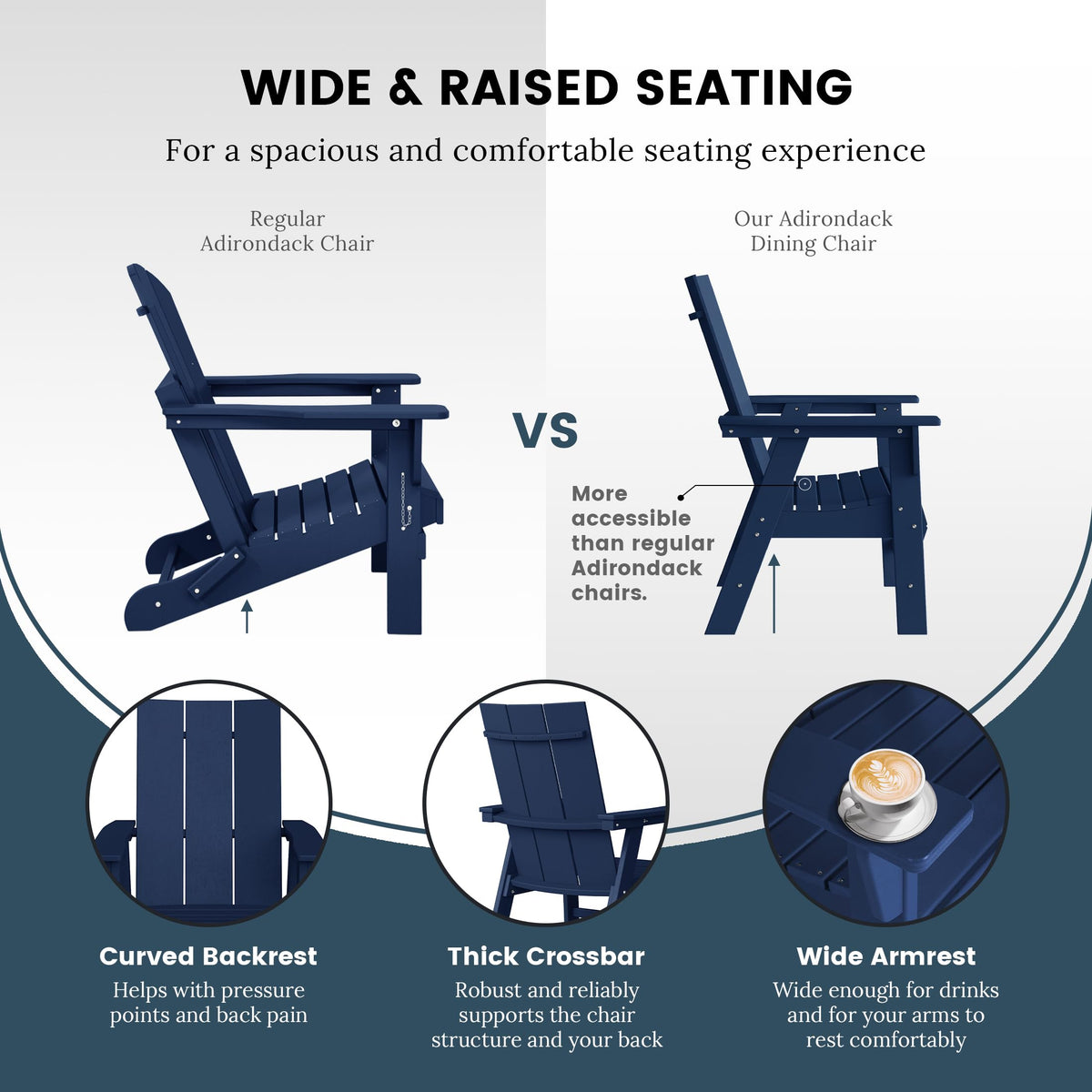 HDPE Adirondack Dining Chair Navy Blue V705047