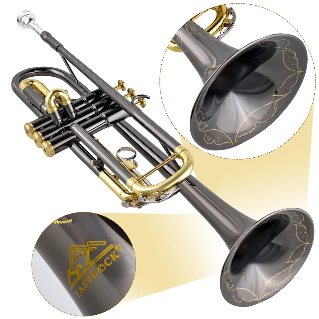 Bb Trumpet Set with Carrying Case, Gloves, 7C Mouthpiece, Tuning Rod, Black Nickel F621
