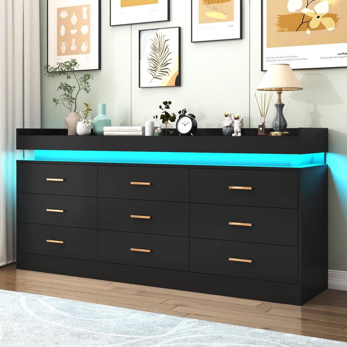 9 Drawer Dresser with LED Light and Charging Station H78076