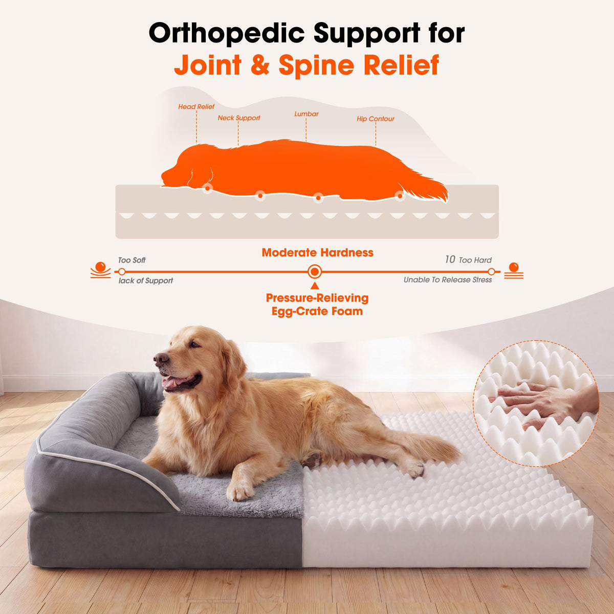 Waterproof Orthopedic Dog Bed with Bolster V8403