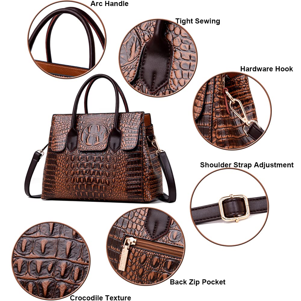 Embossed Faux Leather Satchel Handbag N10352