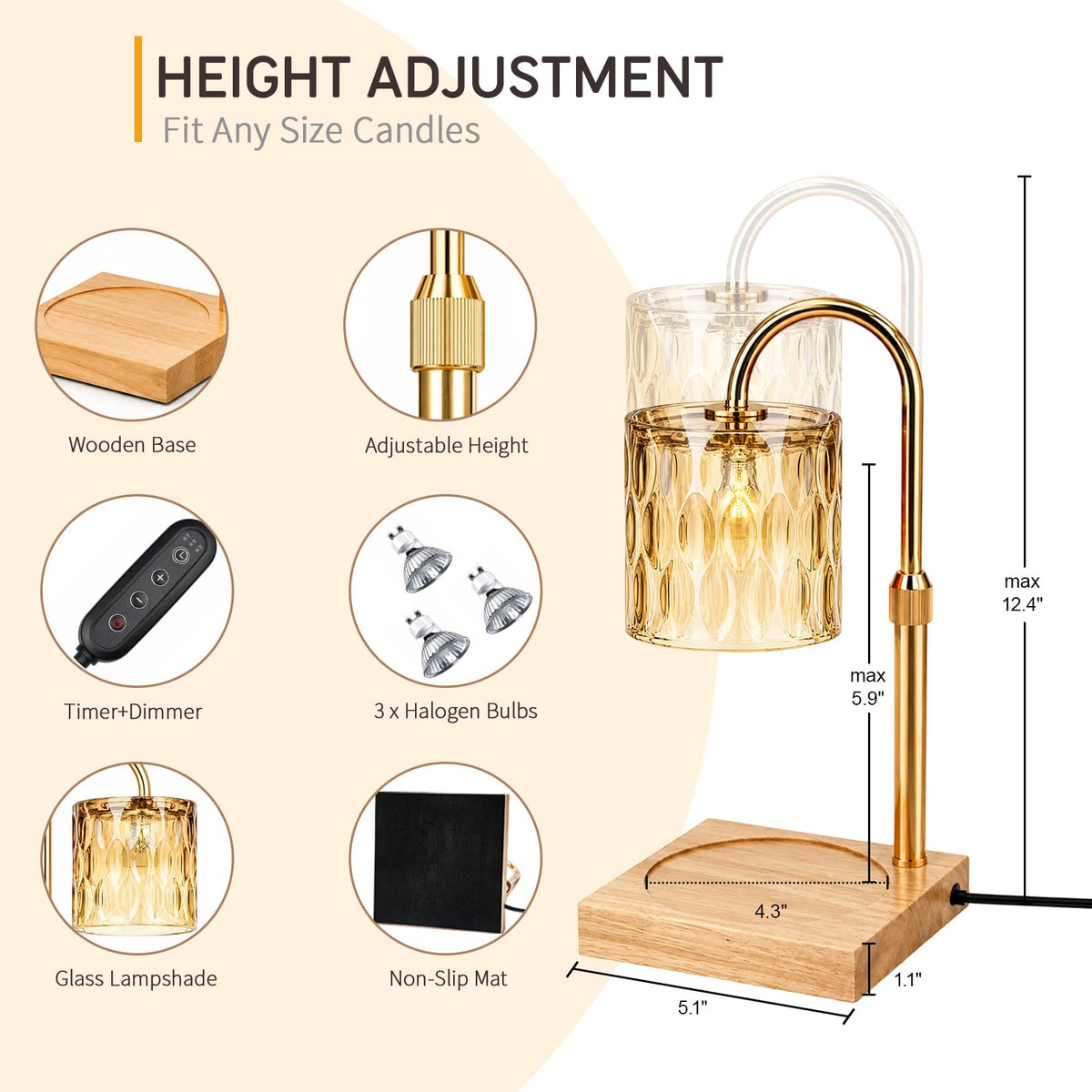 Adjustable Dimmable Candle Warmer Lamp with Timer P49600