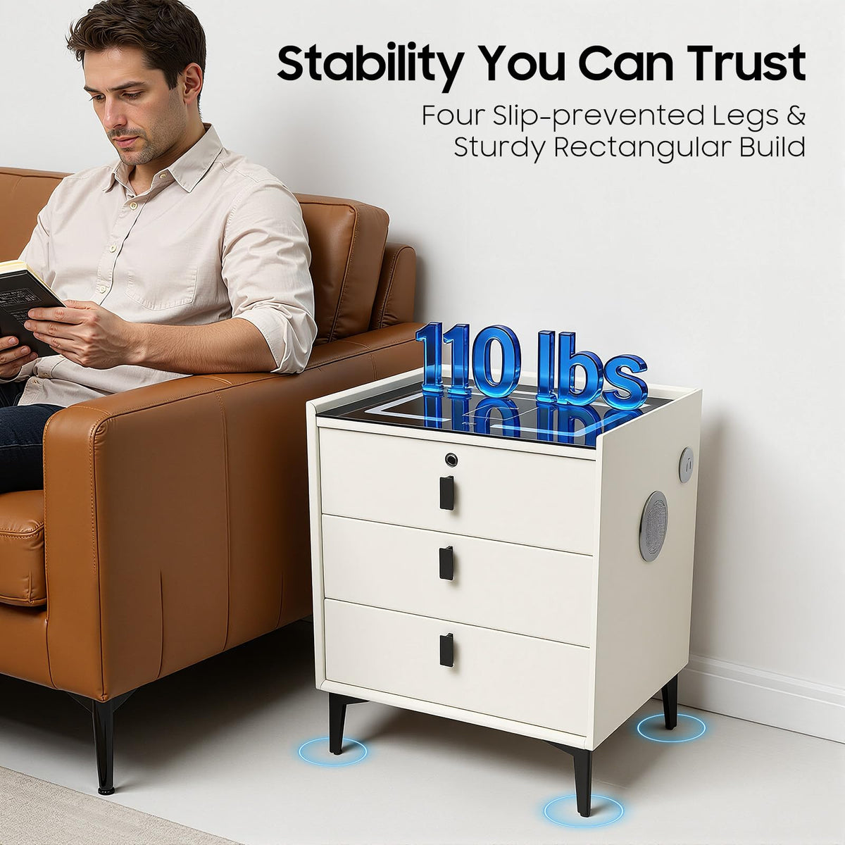 LED Nightstand with Charging Station and Drawers G156360