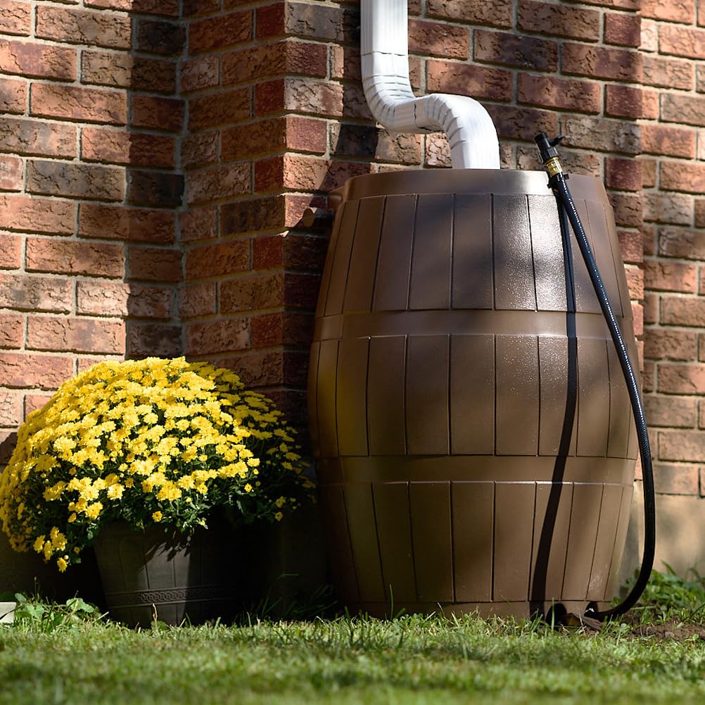 Brown 50 Gallon Flat-Back Rain Barrel with Spigots B840