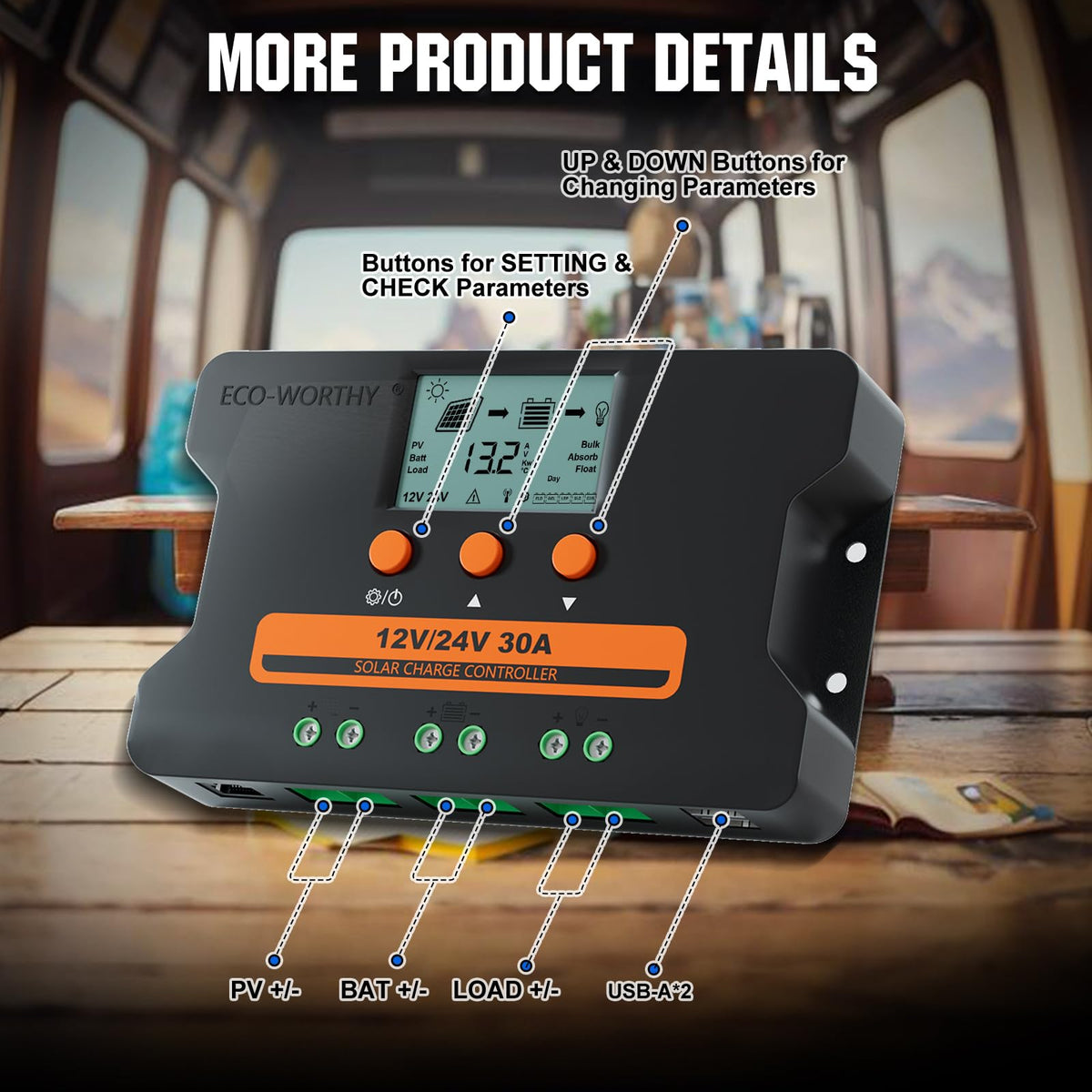 30A Solar Charge Controller Dual USB Port Auto 12V/24V PWM N4451