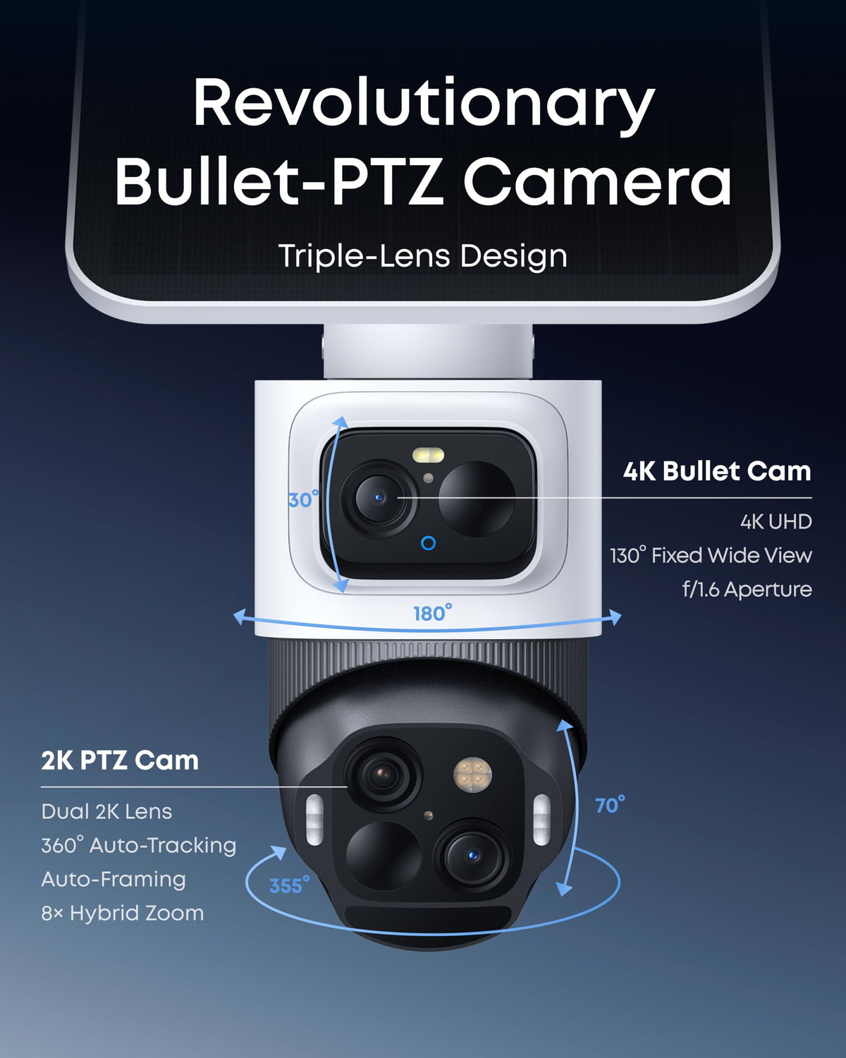 4K Solar 3-Lens PTZ Security Camera 4-Cam Kit C267