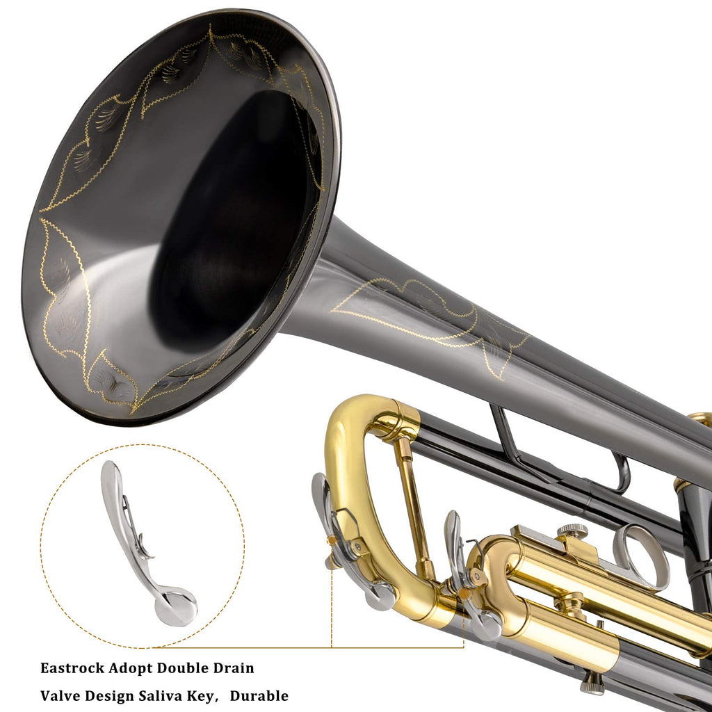 Bb Trumpet Set with Carrying Case, Gloves, 7C Mouthpiece, Tuning Rod, Black Nickel F621