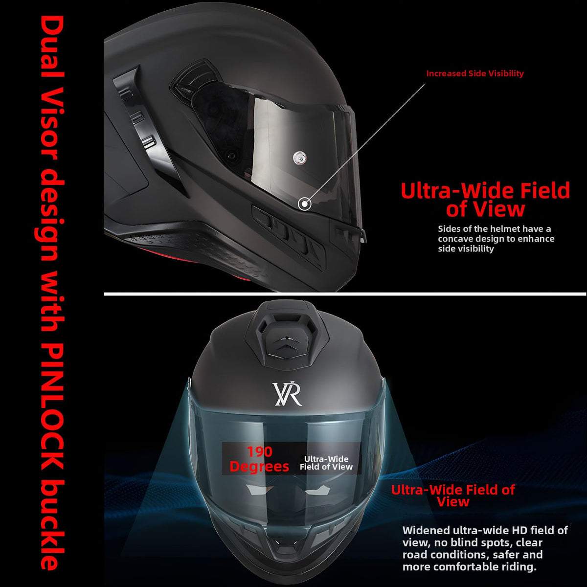 Full Face Motorcycle Helmet DOT Dual Sun Visor I8437